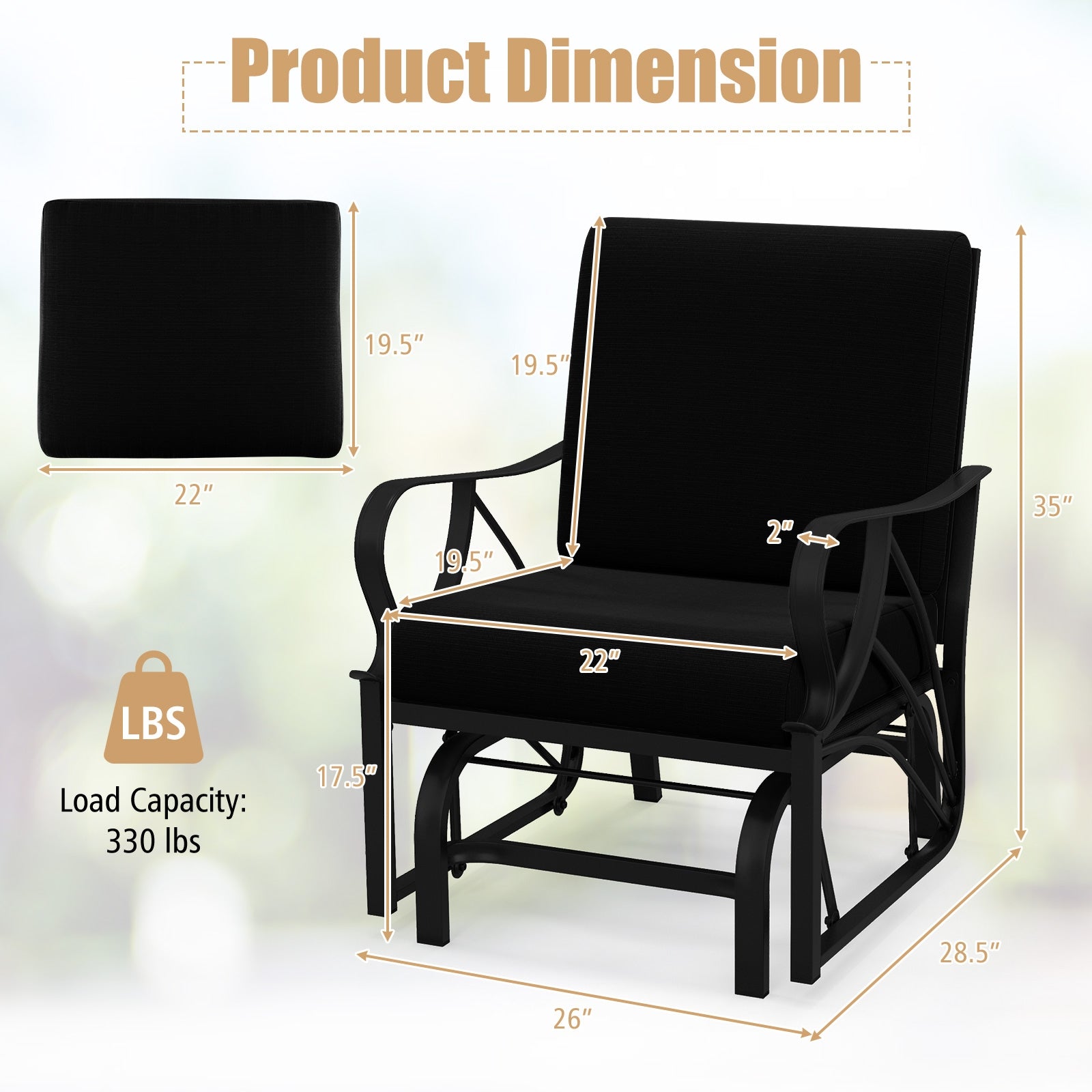 Patio Glider Rocking Chair, Thick Cushion, Curved Armrest, Black Patio Rocking Chairs & Gliders at Gallery Canada