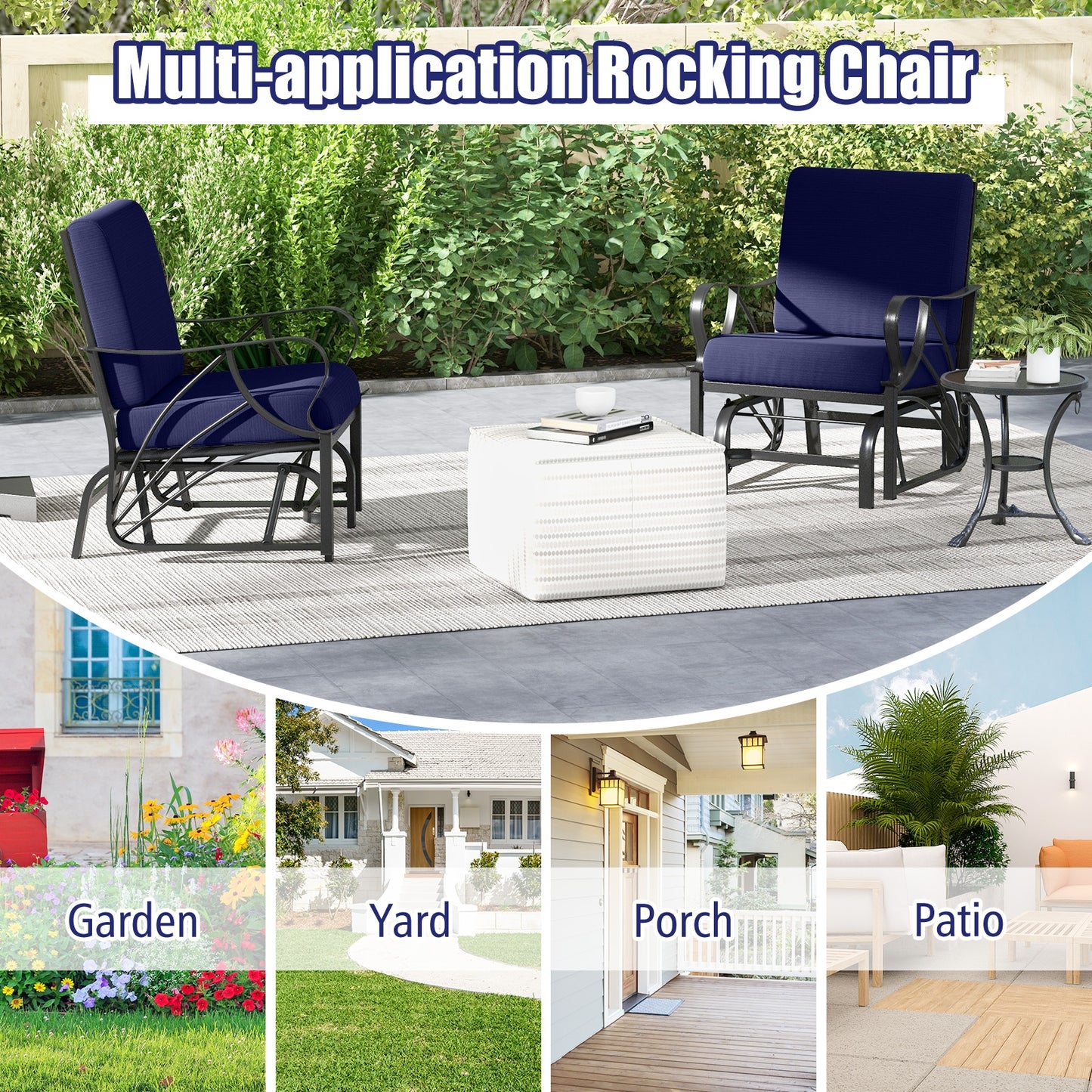 Patio Glider Rocking Chair, Thick Cushion, Curved Armrest, Navy Patio Rocking Chairs & Gliders at Gallery Canada