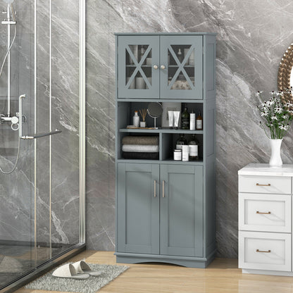 Tall Bathroom Cabinet, Large Floor Storage, Acrylic Doors, 3 Cubes, Gray Floor Cabinets at Gallery Canada