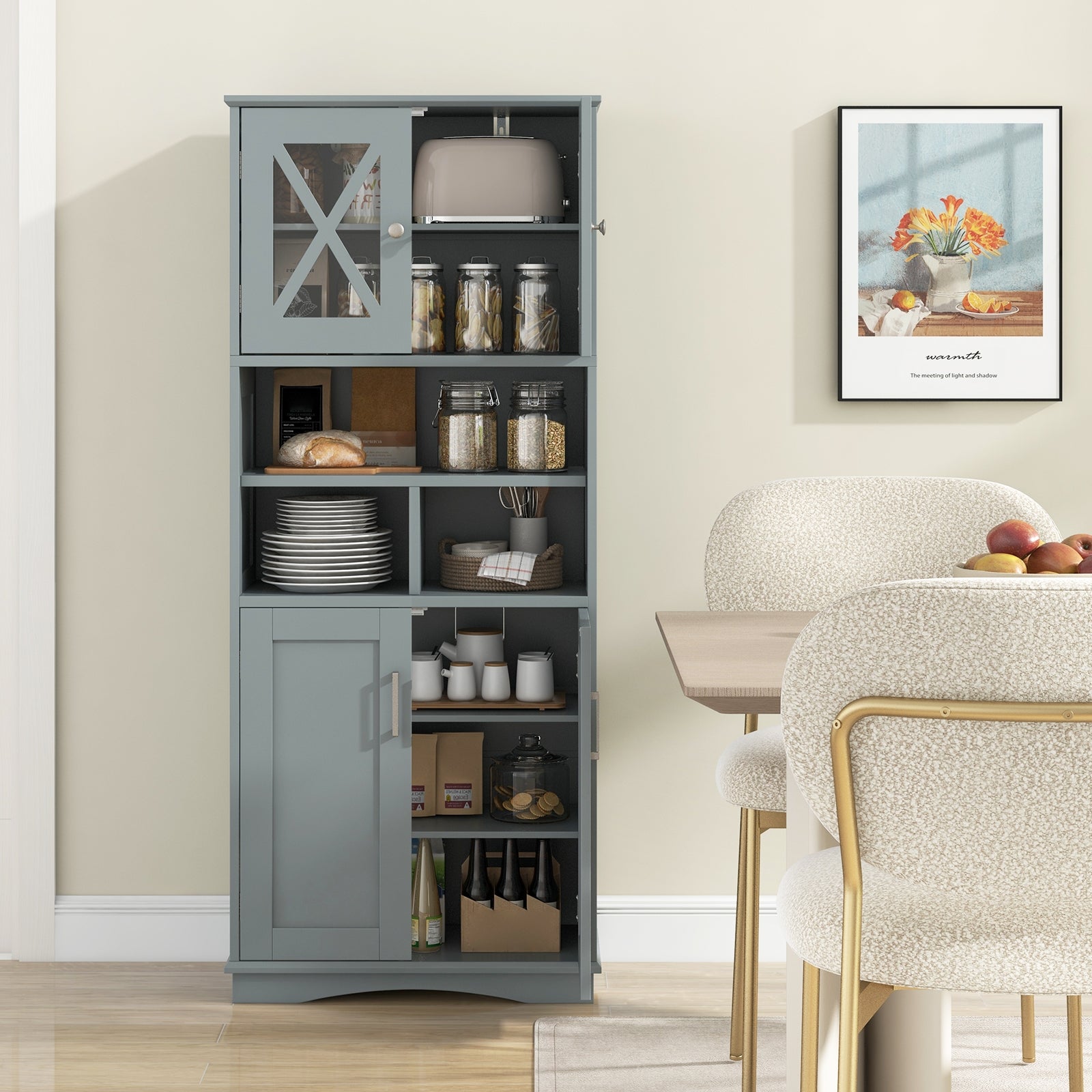 Tall Bathroom Cabinet, Large Floor Storage, Acrylic Doors, 3 Cubes, Gray Floor Cabinets at Gallery Canada