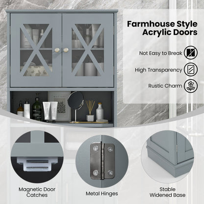 Tall Bathroom Cabinet, Large Floor Storage, Acrylic Doors, 3 Cubes, Gray Floor Cabinets at Gallery Canada