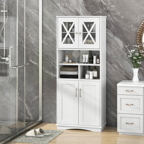 Tall Bathroom Cabinet, Large Floor Storage, Acrylic Doors, 3 Cubes, White