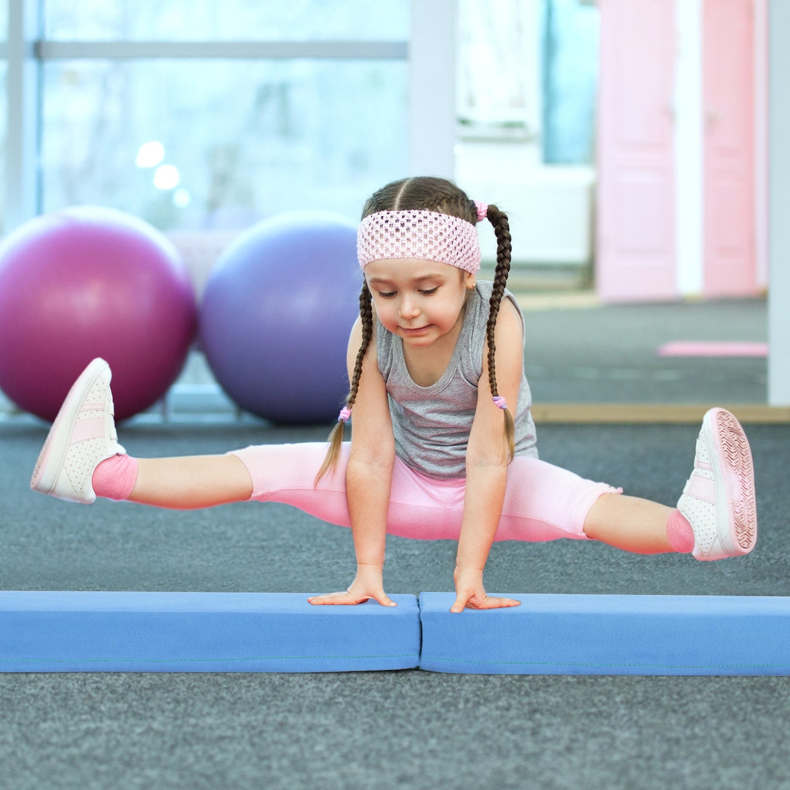 7 FT Folding Balance Beam, Removable Suede Cover, Non-Slip Bottom, Navy Baby Gyms & Playmats at Gallery Canada