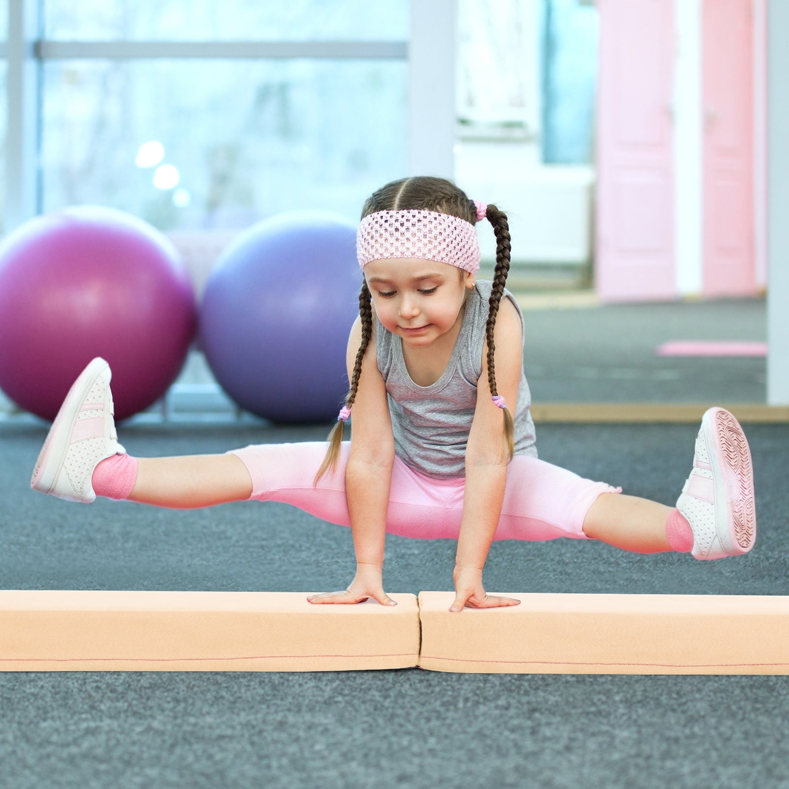 7 FT Folding Balance Beam, Removable Suede Cover, Non-Slip Bottom, Khaki Baby Gyms & Playmats at Gallery Canada