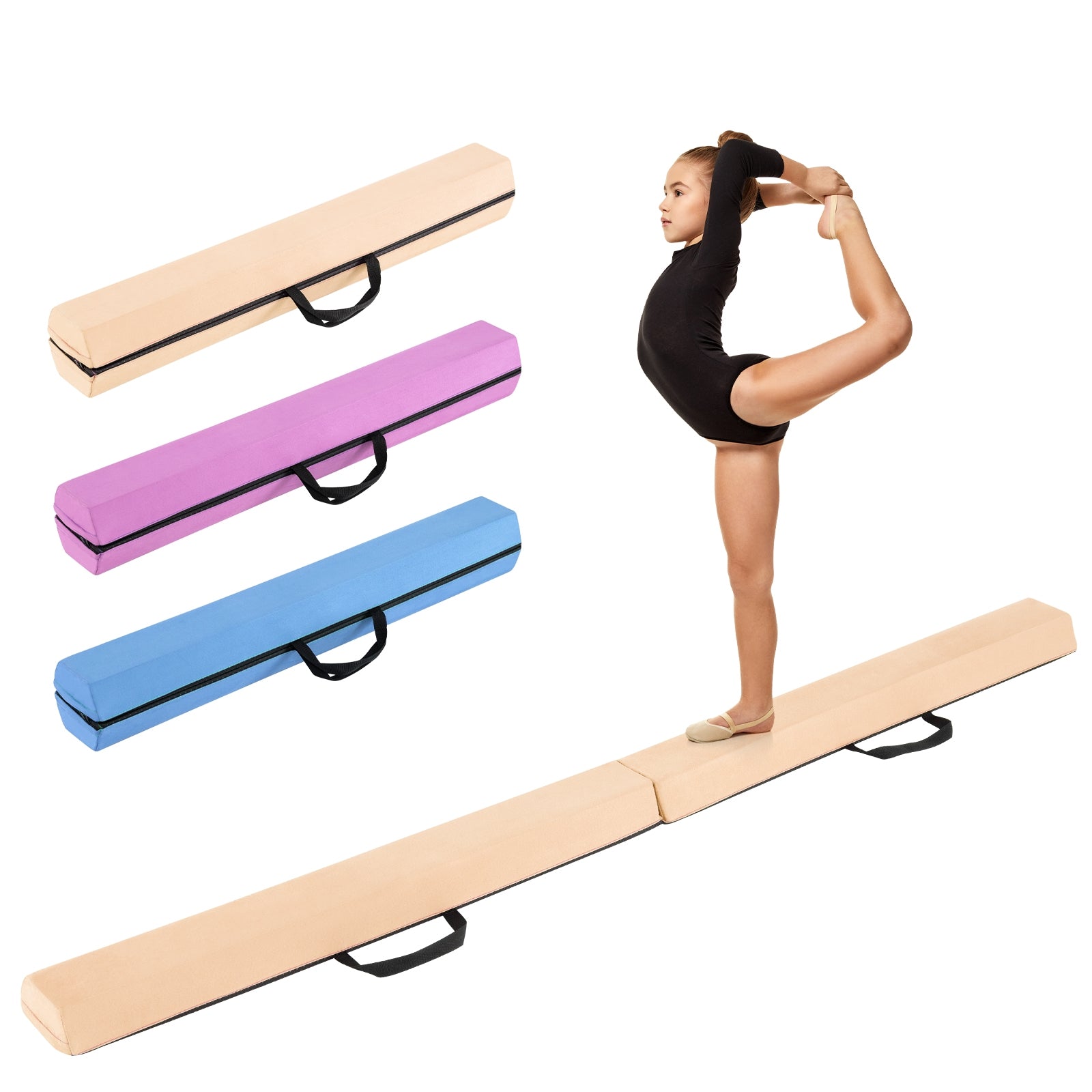 7 FT Folding Balance Beam, Removable Suede Cover, Non-Slip Bottom, Khaki Baby Gyms & Playmats at Gallery Canada