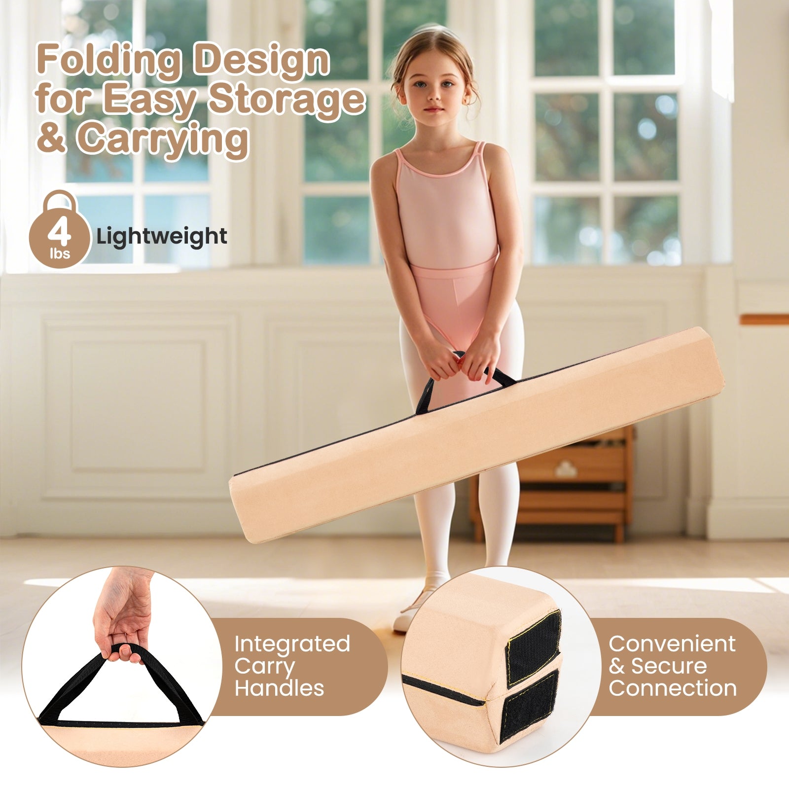 7 FT Folding Balance Beam, Removable Suede Cover, Non-Slip Bottom, Khaki Baby Gyms & Playmats at Gallery Canada