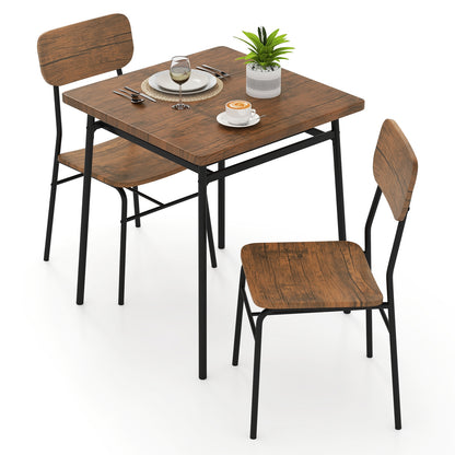 3 Piece Dining Table Set For 2, Wood Square Table With Metal Frame, Brown Dining Room Sets at Gallery Canada