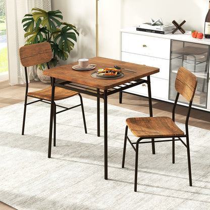 3 Piece Dining Table Set For 2, Wood Square Table With Metal Frame, Brown Dining Room Sets at Gallery Canada