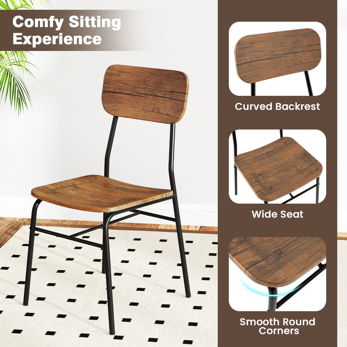 3 Piece Dining Table Set For 2, Wood Square Table With Metal Frame, Brown Dining Room Sets at Gallery Canada