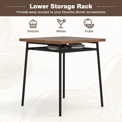 3 Piece Dining Table Set For 2, Wood Square Table With Metal Frame, Brown Dining Room Sets at Gallery Canada