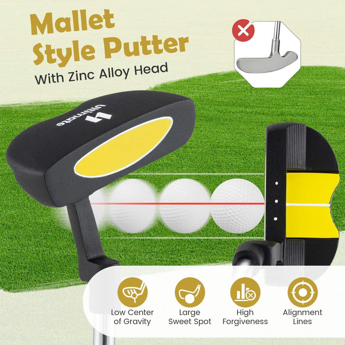 Junior Mallet Putter Golf Club For 8-10 Years Old Kids, Yellow Golf at Gallery Canada