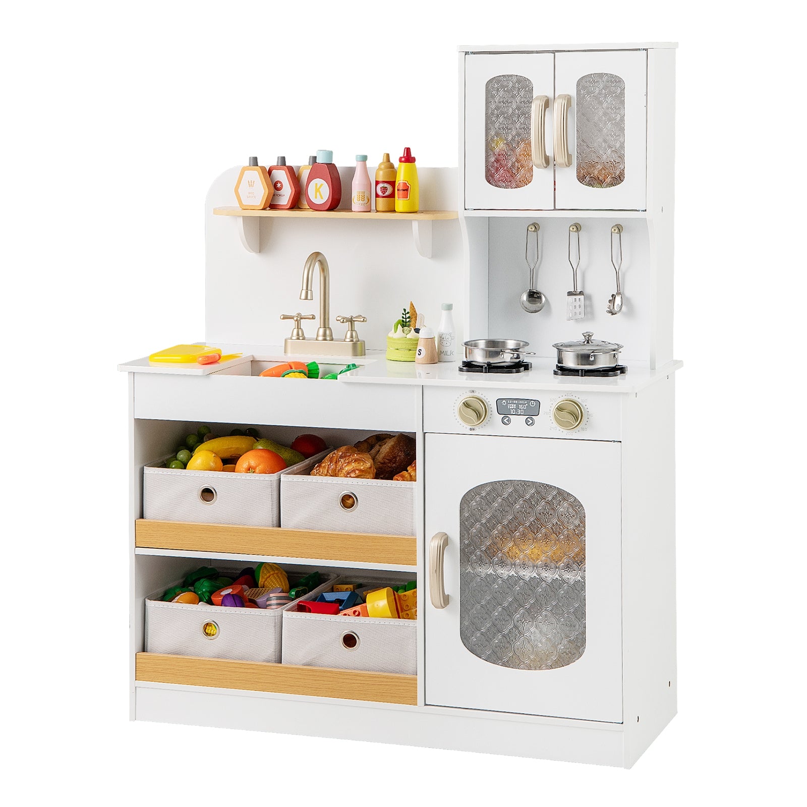 Kids Kitchen Playset With Cooking Accessories, Toy Cuttable Veggies, White Play Kitchen Sets at Gallery Canada