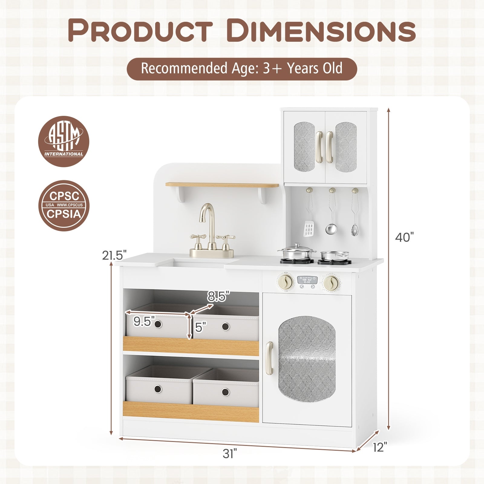 Kids Kitchen Playset With Cooking Accessories, Toy Cuttable Veggies, White Play Kitchen Sets at Gallery Canada