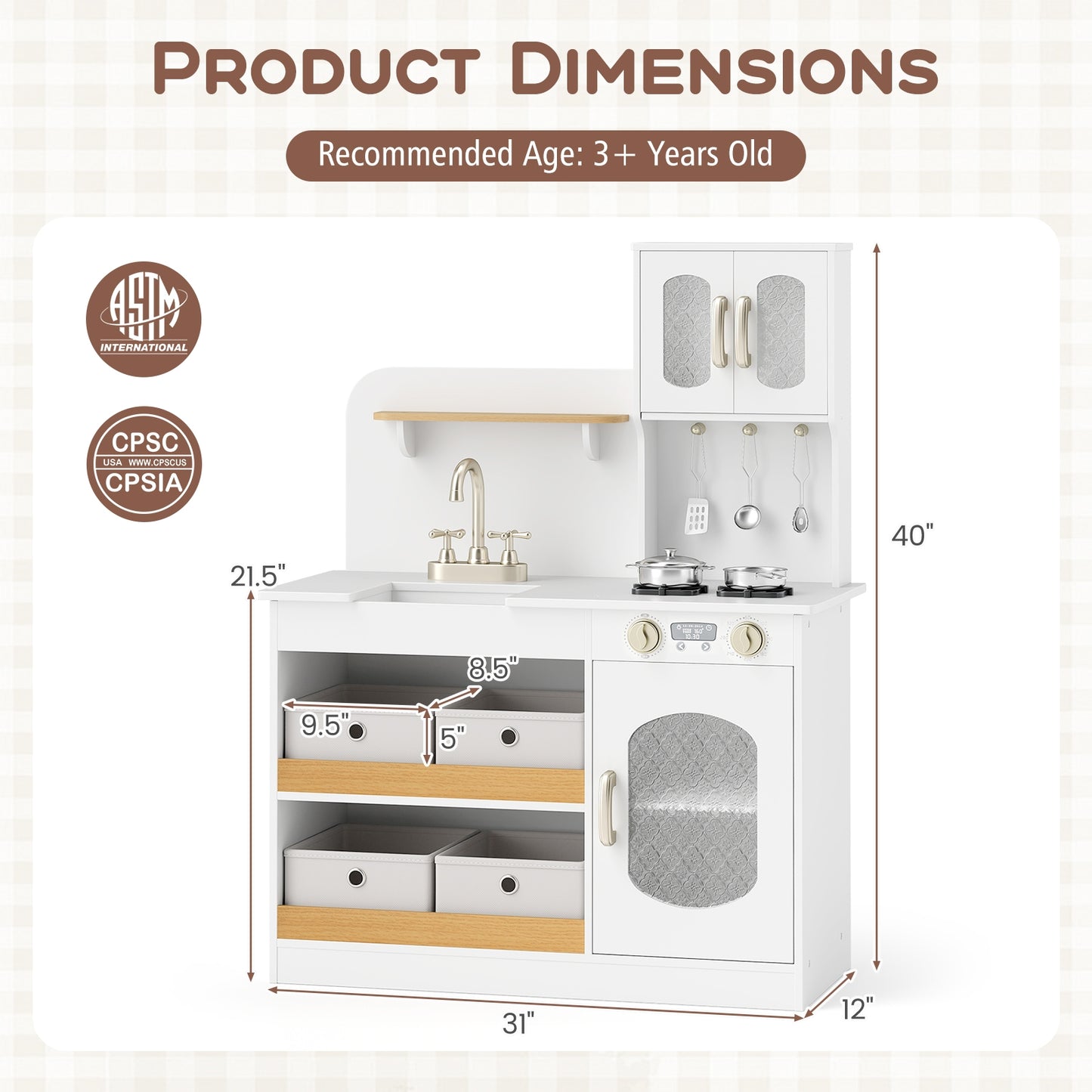 Kids Kitchen Playset With Cooking Accessories, Toy Cuttable Veggies, White Play Kitchen Sets at Gallery Canada