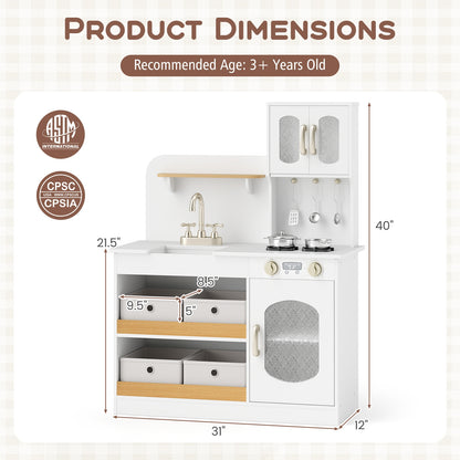 Kids Kitchen Playset With Cooking Accessories, Toy Cuttable Veggies, White Play Kitchen Sets at Gallery Canada