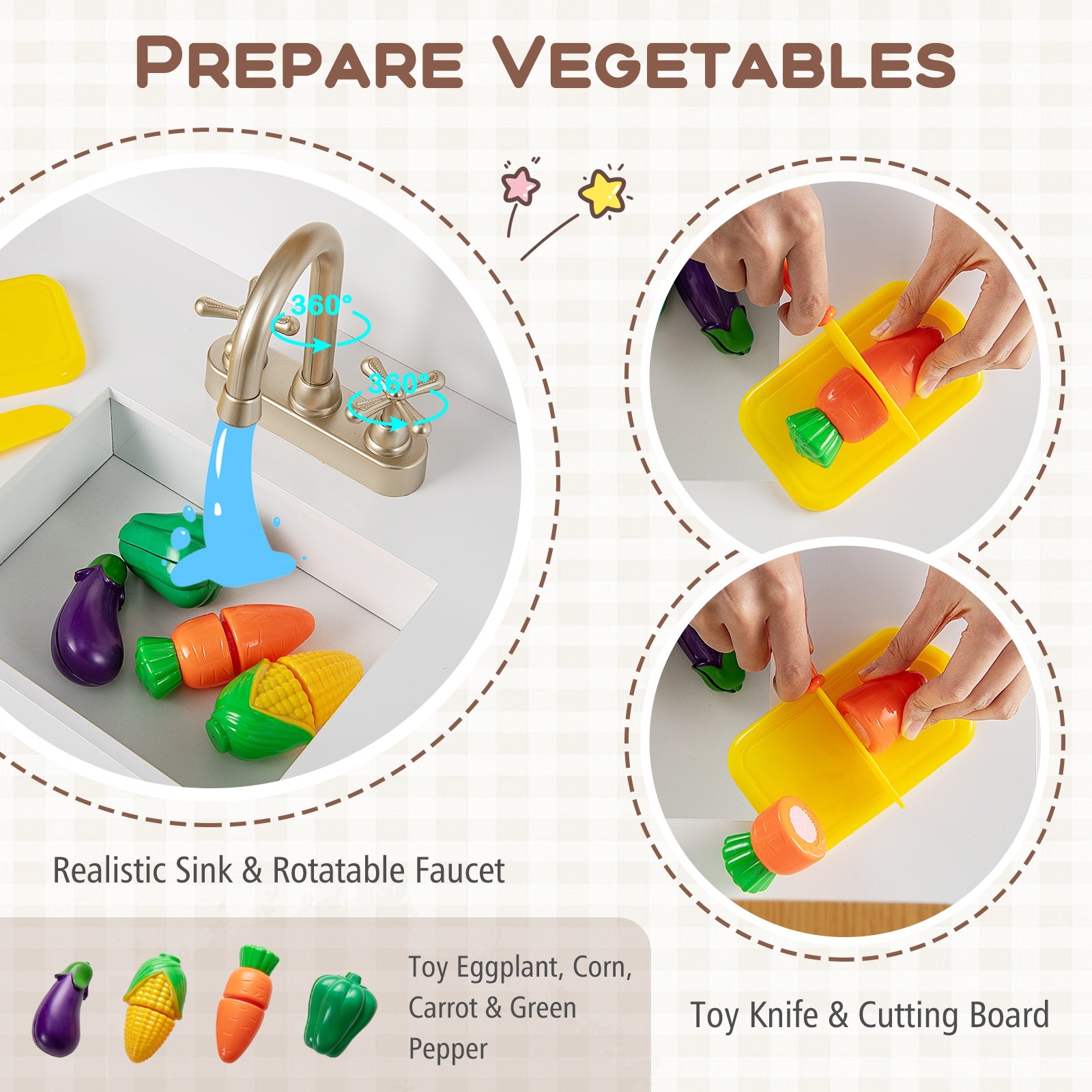 Kids Kitchen Playset With Cooking Accessories, Toy Cuttable Veggies, White Play Kitchen Sets at Gallery Canada