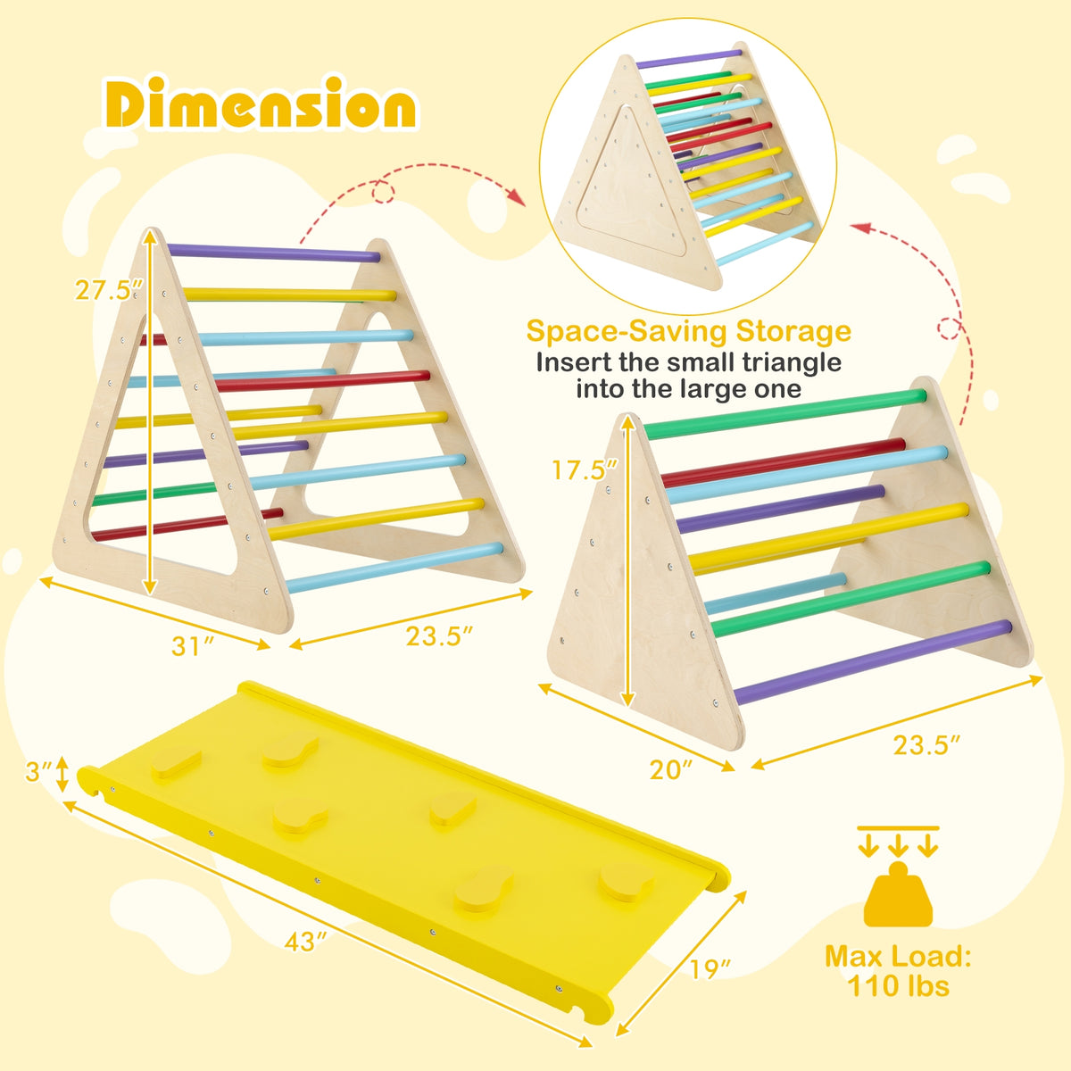 3 Piece Toddler Triangle Set, 2 Climbing Triangles, 1 Ramp, Colorful Climbers & Slides at Gallery Canada