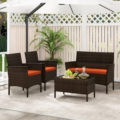 4 Piece Patio Rattan Conversation Set, Orange Patio Conversation Sets at Gallery Canada
