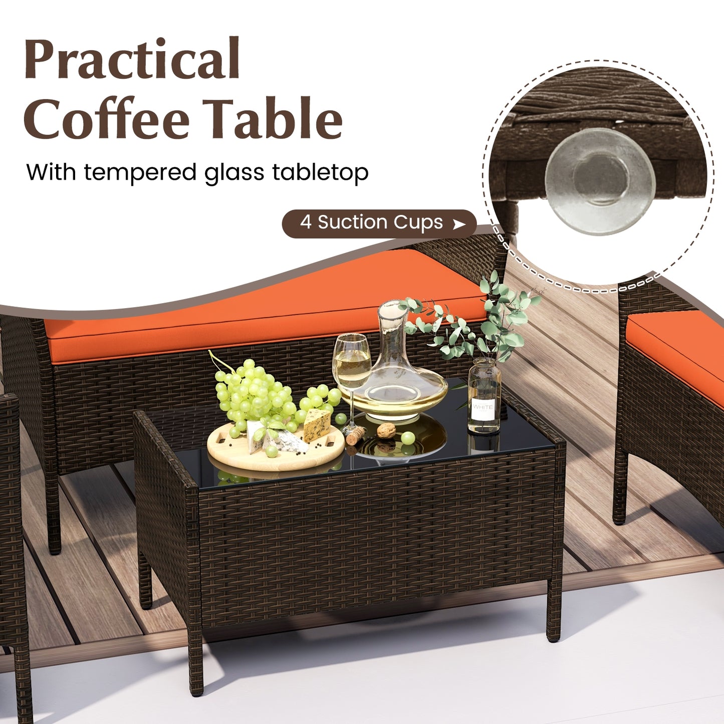 4 Piece Patio Rattan Conversation Set, Orange Patio Conversation Sets at Gallery Canada