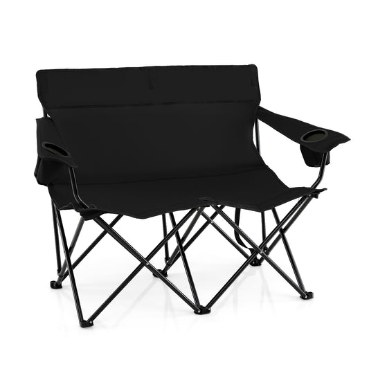 Double Camping Chair, 2-Person Outdoor Folding Loveseat, Black Camping Furniture Black at Gallery Canada