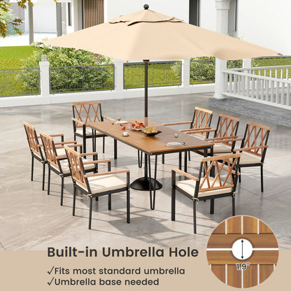 9-Piece Patio Dining Set, 35.5 Inch Acacia Wood Table, 22.5-Inch Chairs, Natural Patio Dining Sets at Gallery Canada
