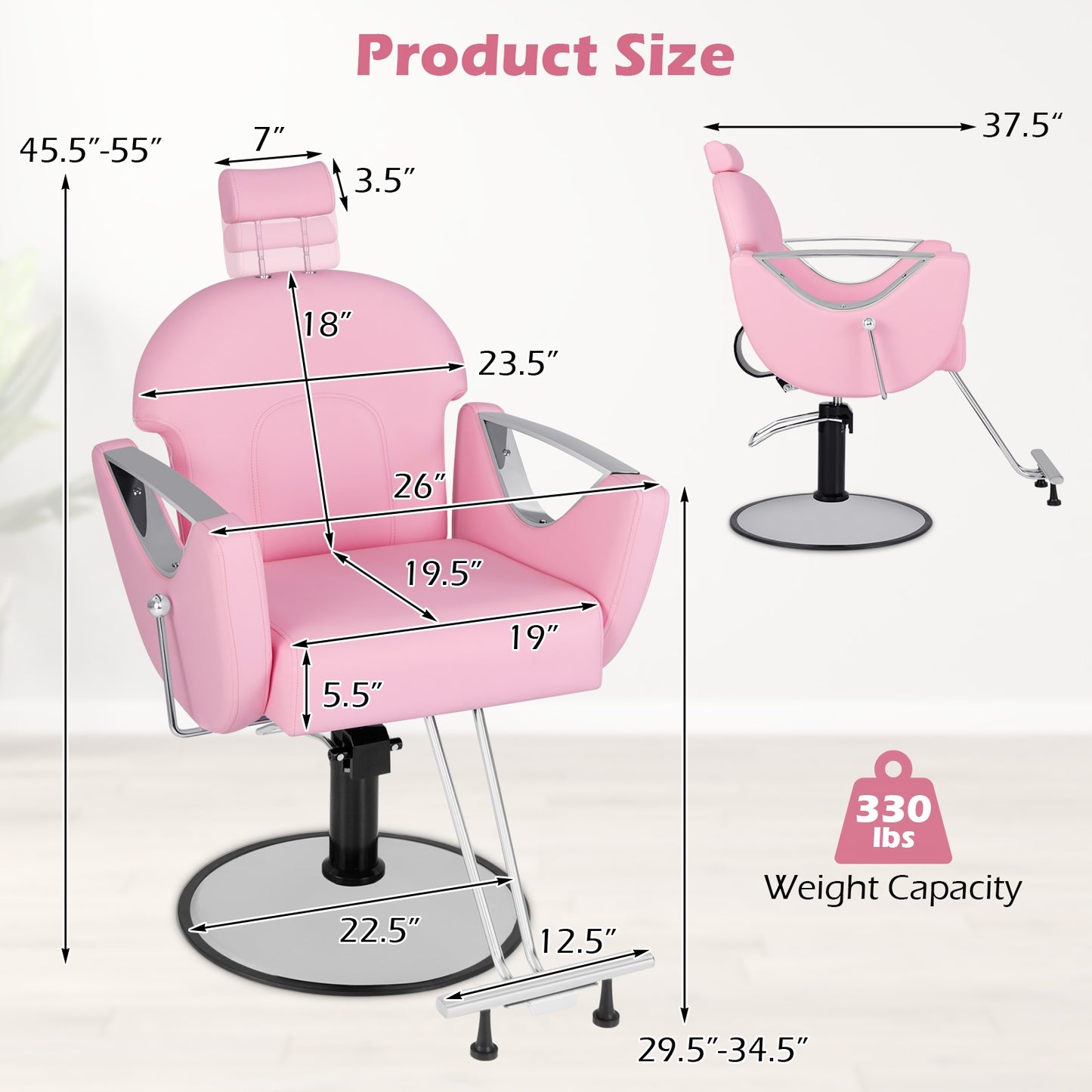 360° Swivel Reclining Salon Chair, Pink Spa & Salon at Gallery Canada
