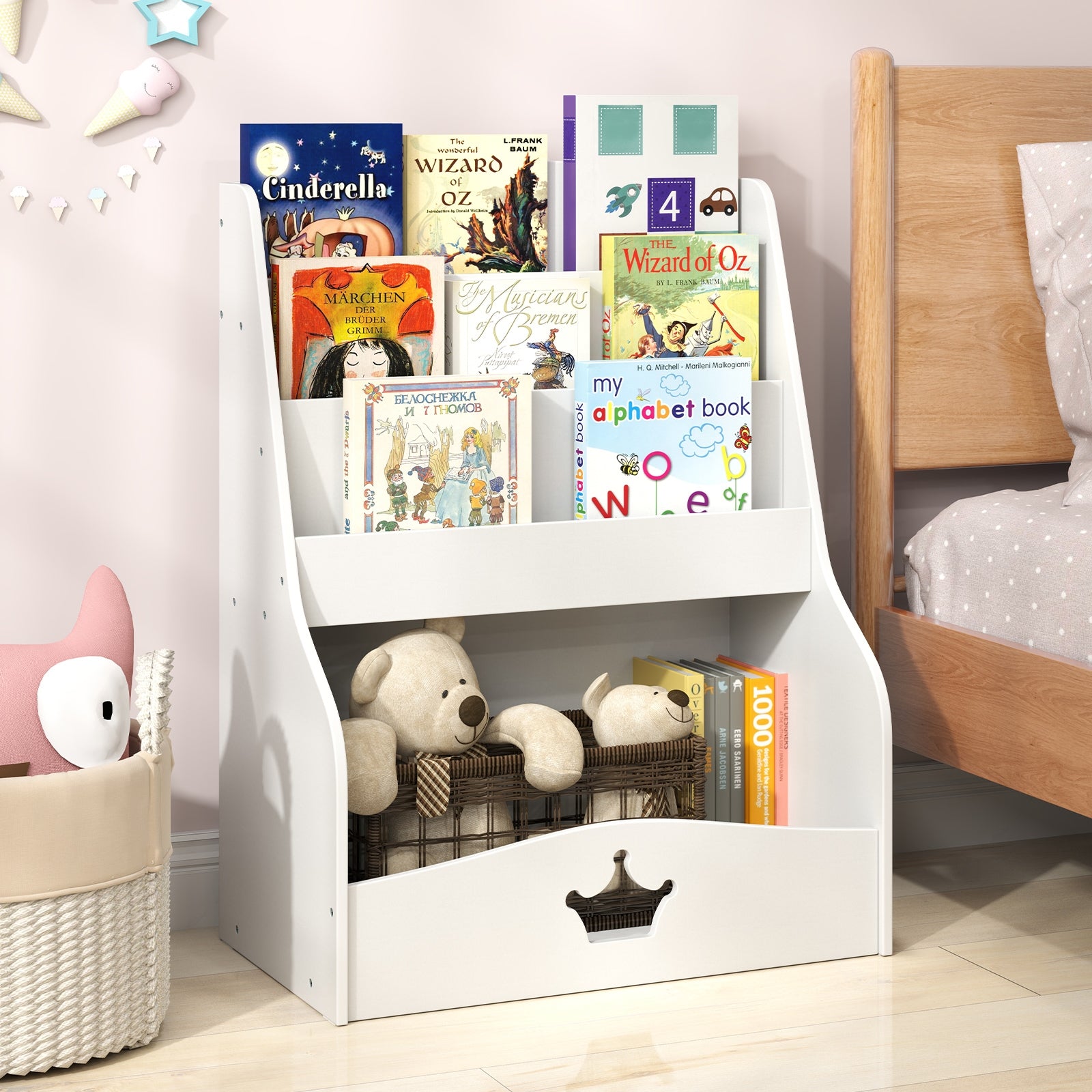 4-Tier Kids Bookshelf With Shelves, Compartment, White Kids Storage at Gallery Canada