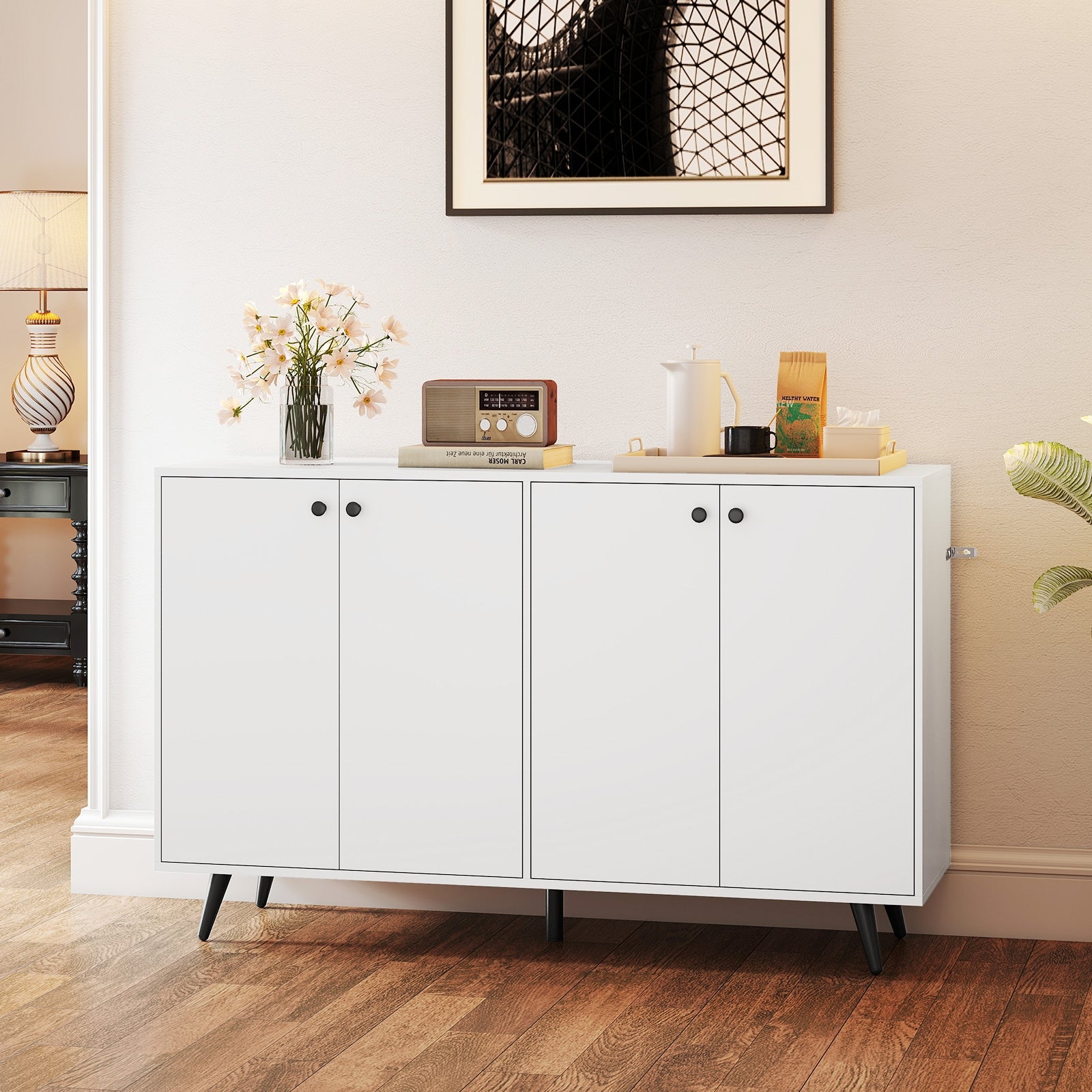 Mid Century Modern Buffet Sideboard, Adjustable Shelves, White Sideboards Cabinets & Buffets at Gallery Canada