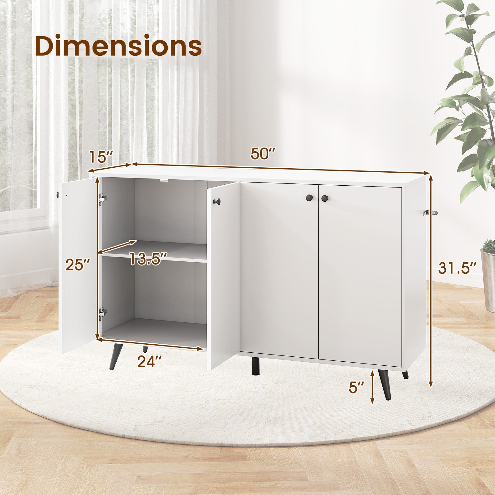 Mid Century Modern Buffet Sideboard, Adjustable Shelves, White Sideboards Cabinets & Buffets at Gallery Canada