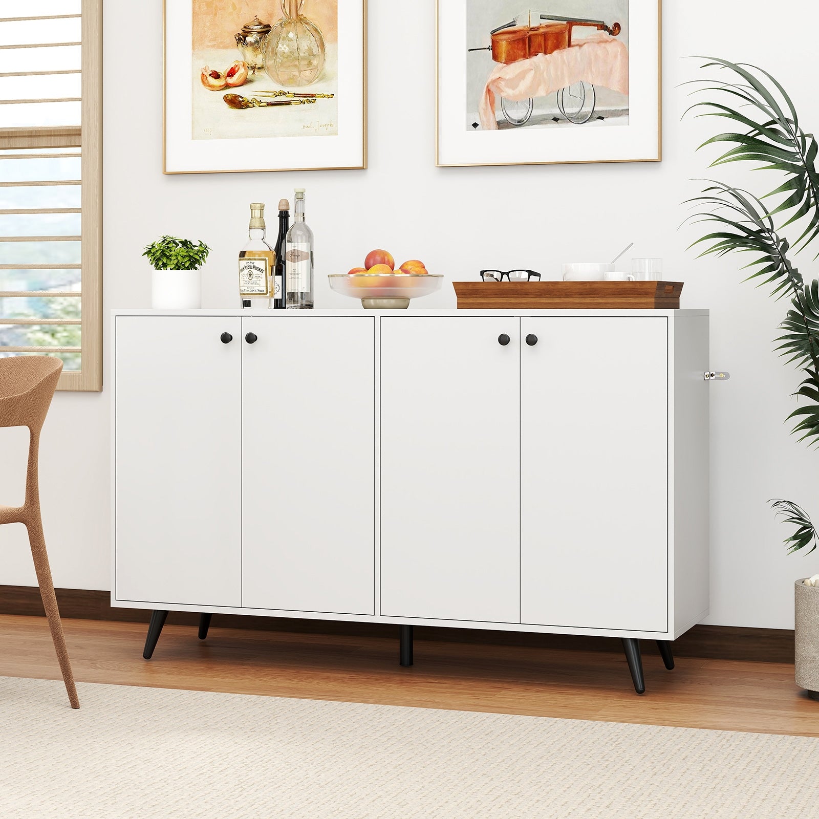 Mid Century Modern Buffet Sideboard, Adjustable Shelves, White Sideboards Cabinets & Buffets at Gallery Canada