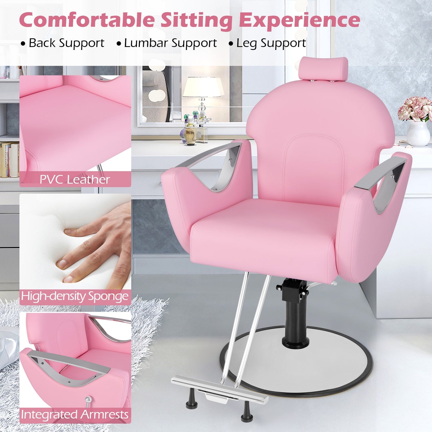 360° Swivel Reclining Salon Chair, Pink Spa & Salon at Gallery Canada