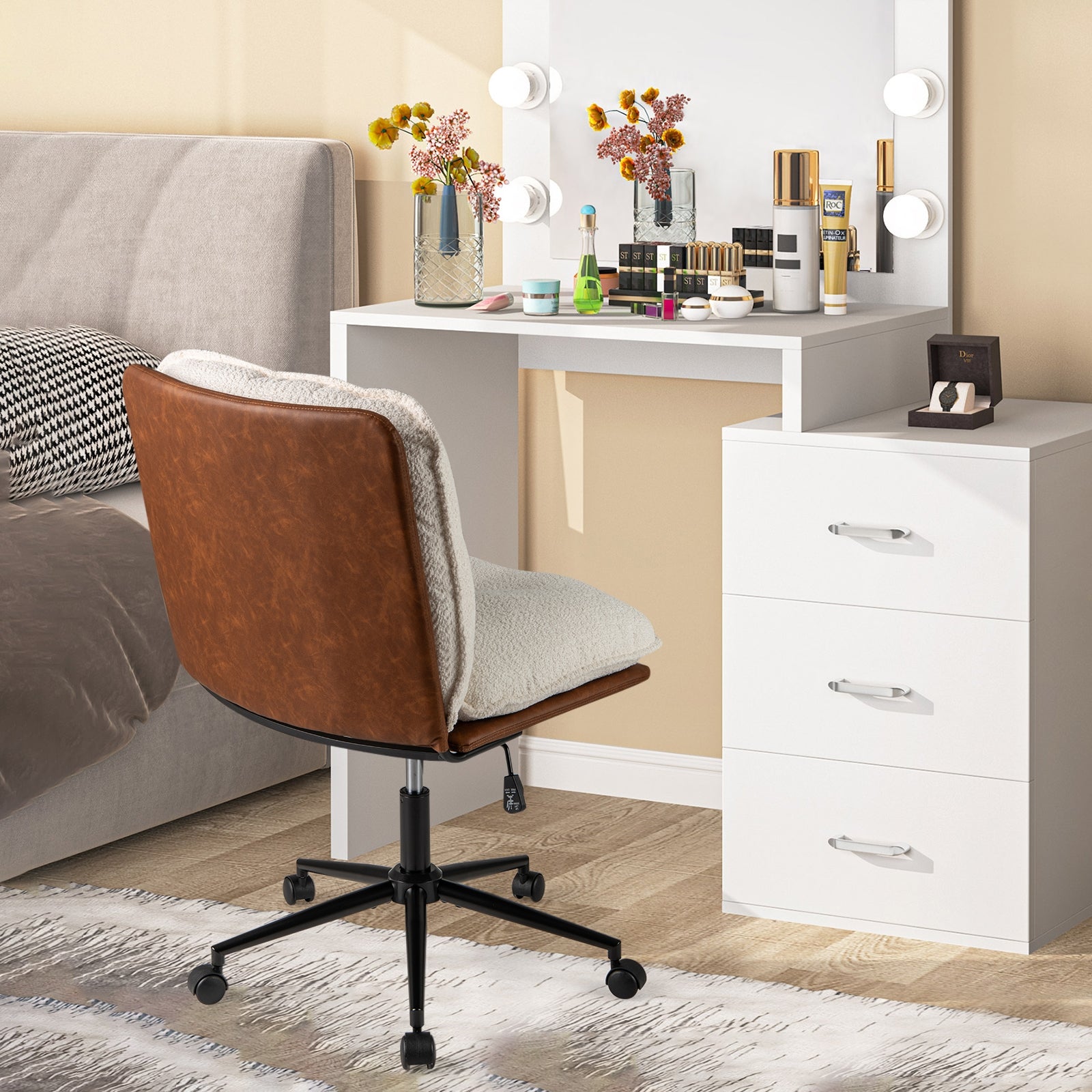 Armless Office Chair With Rocking Backrest, White Armless Chairs at Gallery Canada
