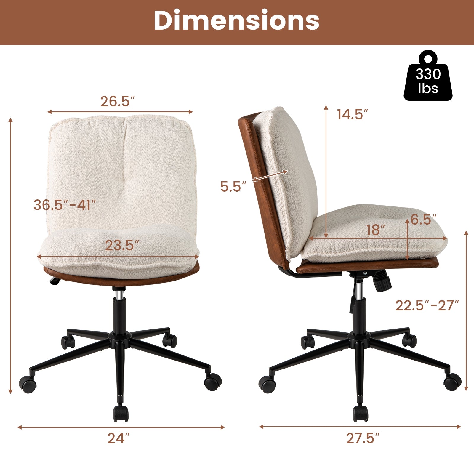 Armless Office Chair With Rocking Backrest, White Armless Chairs at Gallery Canada
