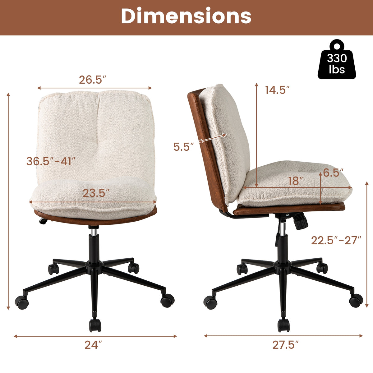 Armless Office Chair With Rocking Backrest, White Armless Chairs at Gallery Canada