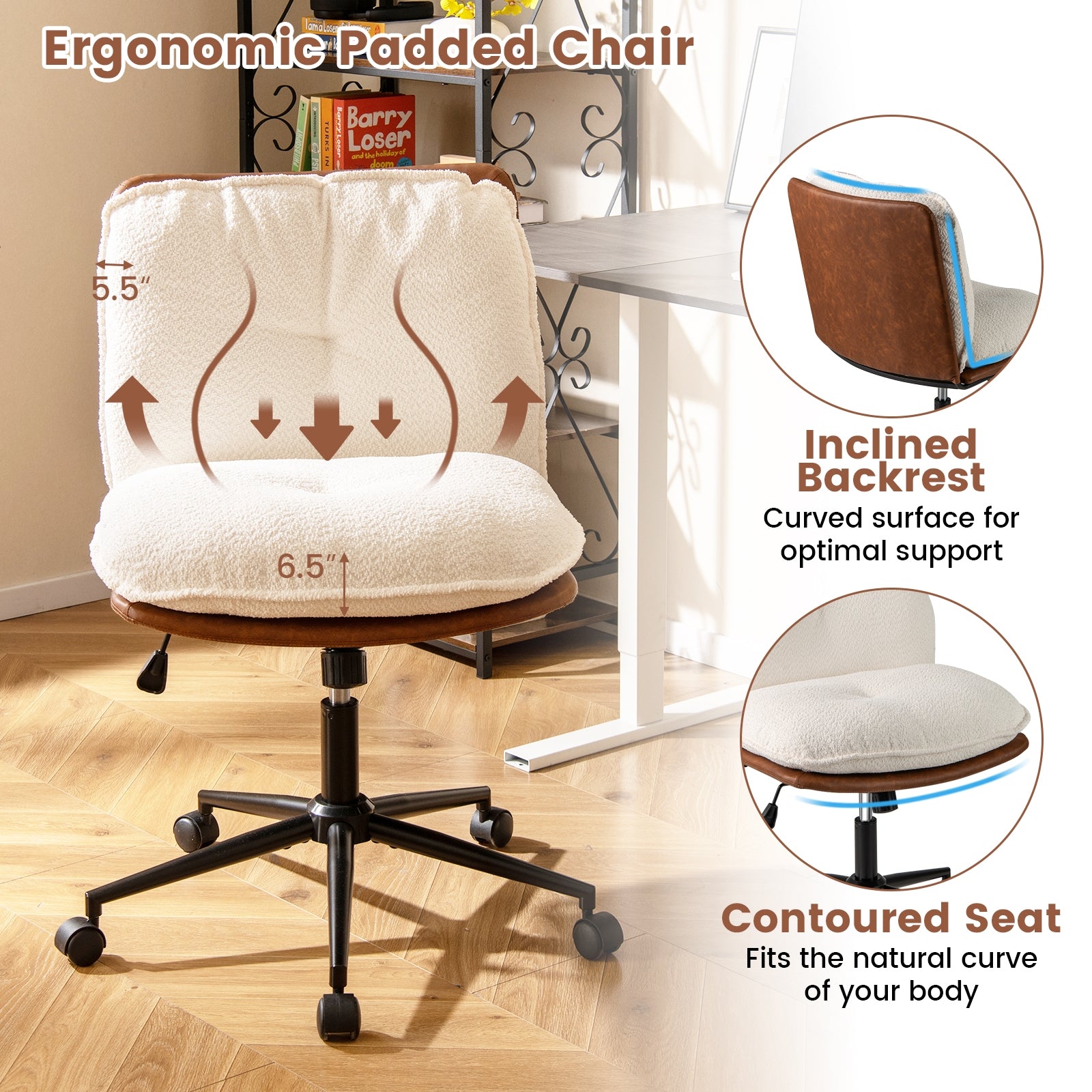 Armless Office Chair With Rocking Backrest, White Armless Chairs at Gallery Canada