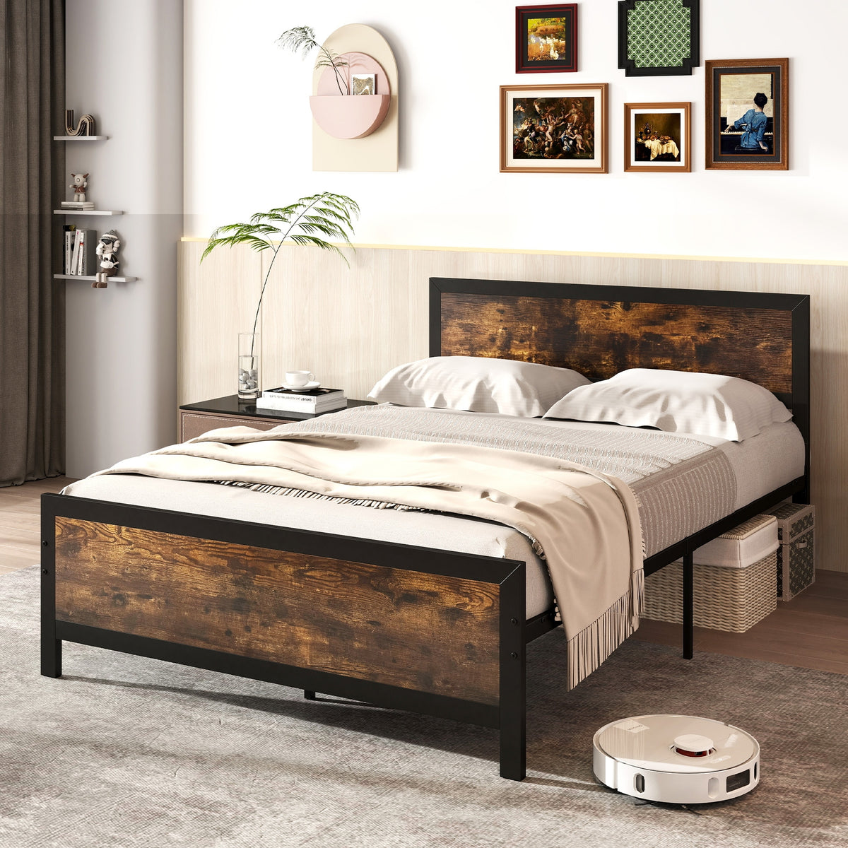 Metal Bed Frame With Headboard, Full Size Simple Bed Frame at Gallery Canada