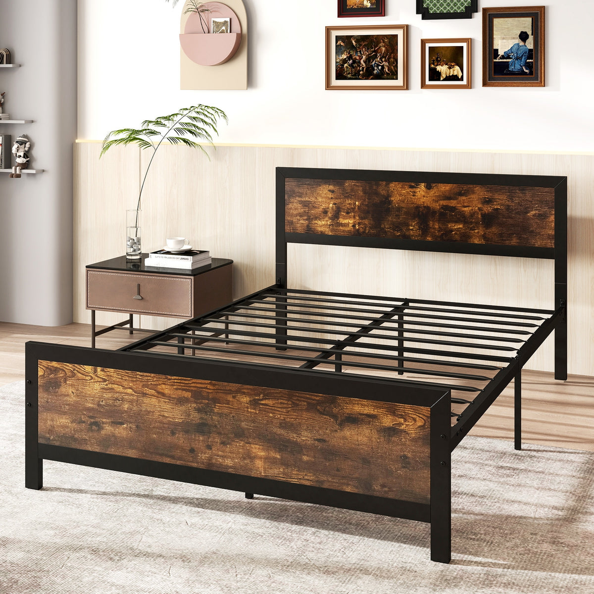 Metal Bed Frame With Headboard, Full Size Simple Bed Frame at Gallery Canada