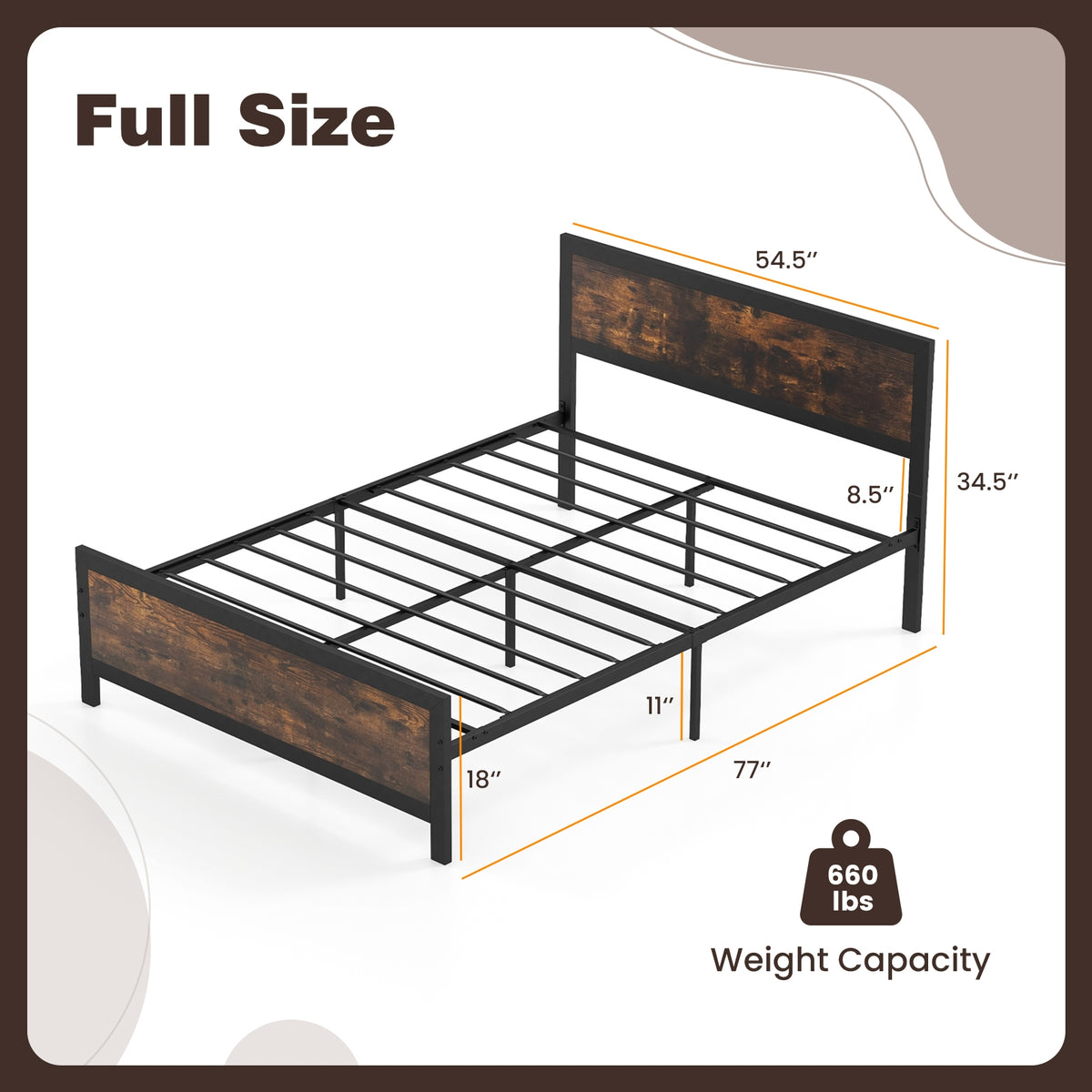 Metal Bed Frame With Headboard, Full Size Simple Bed Frame at Gallery Canada