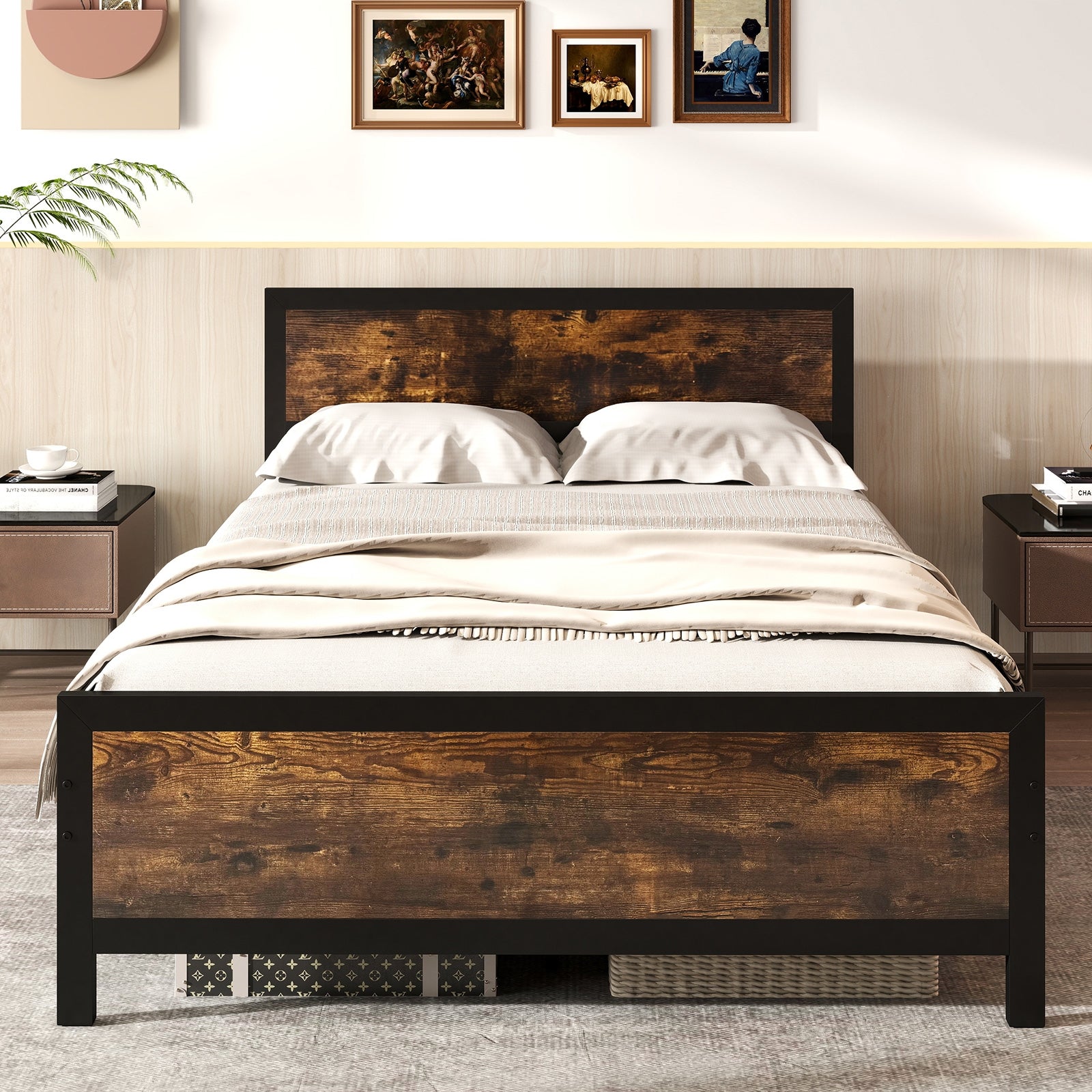 Metal Bed Frame With Headboard, Full Size Simple Bed Frame at Gallery Canada