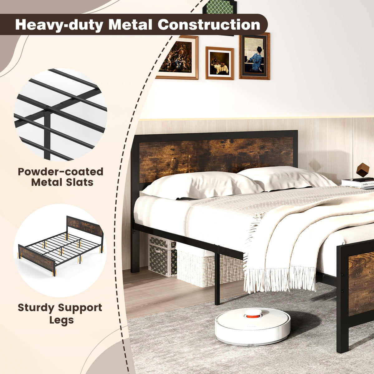 Metal Bed Frame With Headboard, Full Size Simple Bed Frame at Gallery Canada