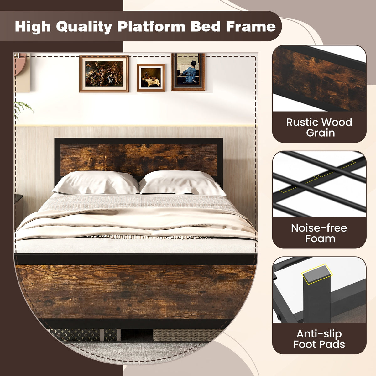 Metal Bed Frame With Headboard, Full Size Simple Bed Frame at Gallery Canada