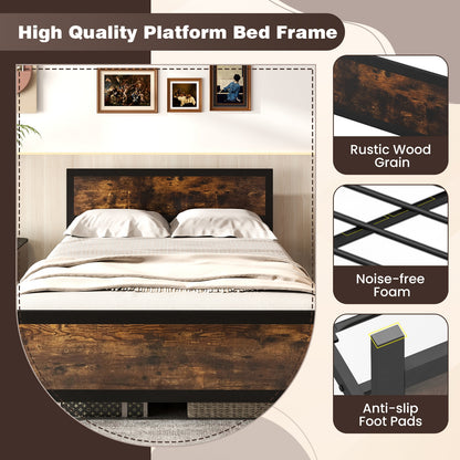 Metal Bed Frame With Headboard, Full Size Simple Bed Frame at Gallery Canada