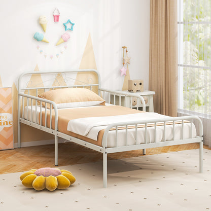 Twin Bed Frame With Headboard, Side Guardrails, White Simple Bed Frame at Gallery Canada