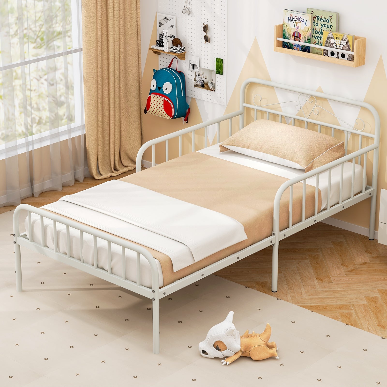 Twin Bed Frame With Headboard, Side Guardrails, White Simple Bed Frame at Gallery Canada