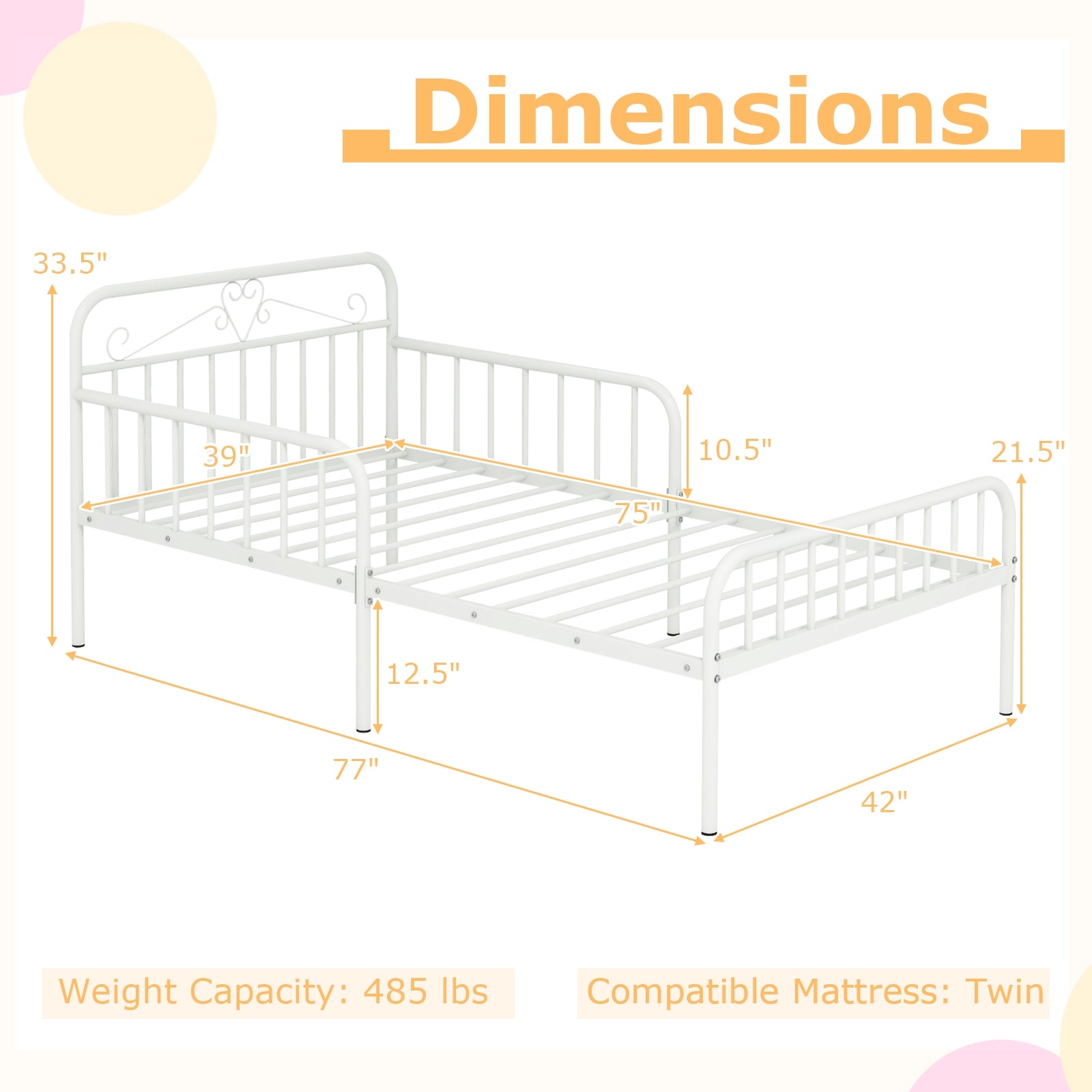Twin Bed Frame With Headboard, Side Guardrails, White Simple Bed Frame at Gallery Canada