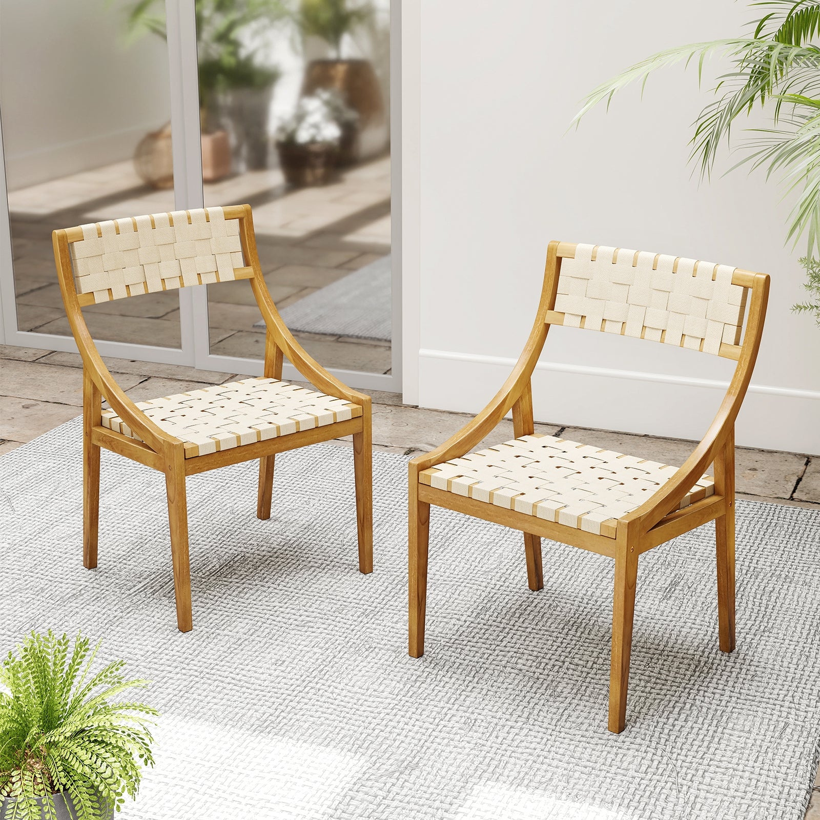 Outdoor Dining Chair Set, 4 Natural Webbing Seat, Backrest Patio Dining Chairs at Gallery Canada