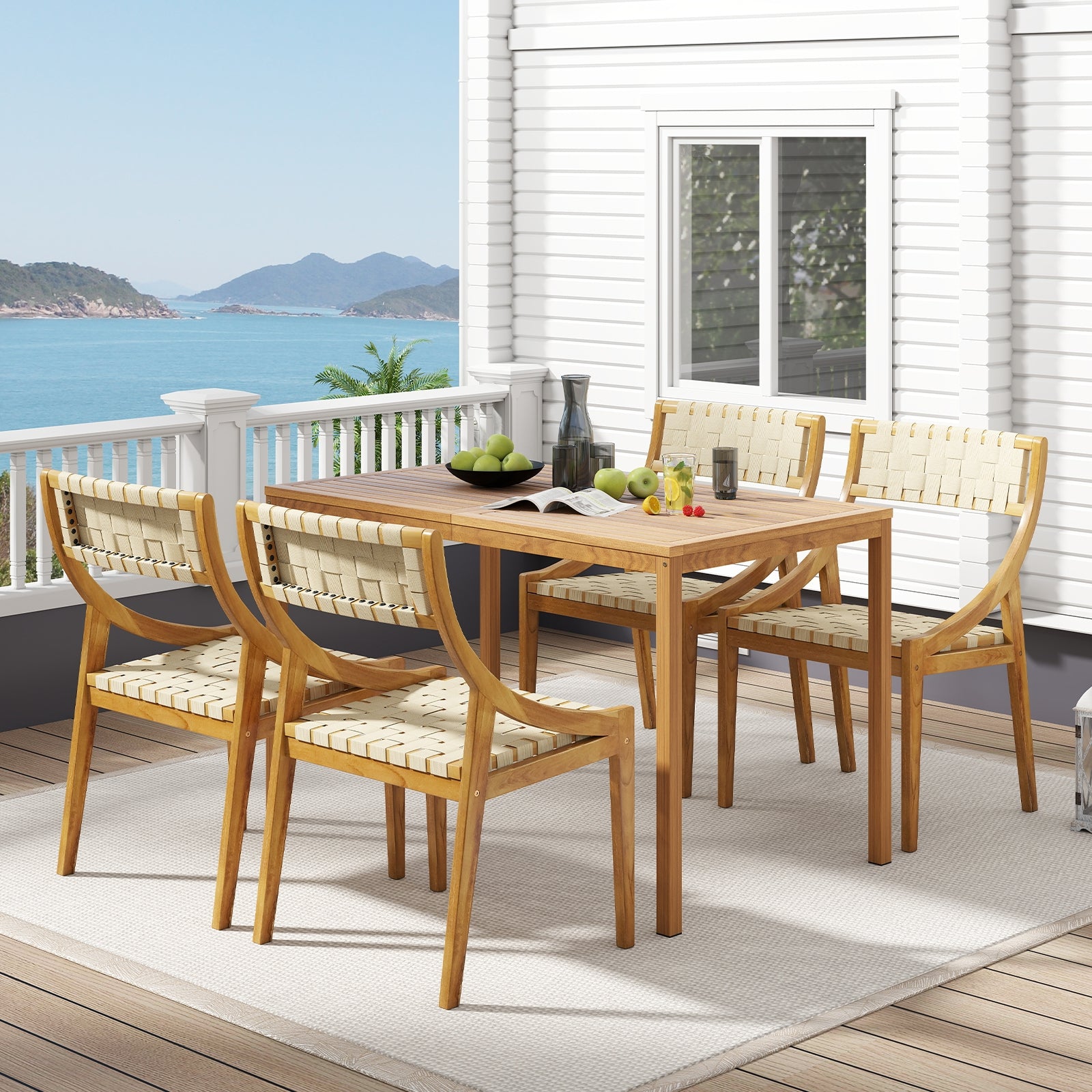 Outdoor Dining Chair Set, 4 Natural Webbing Seat, Backrest Patio Dining Chairs at Gallery Canada
