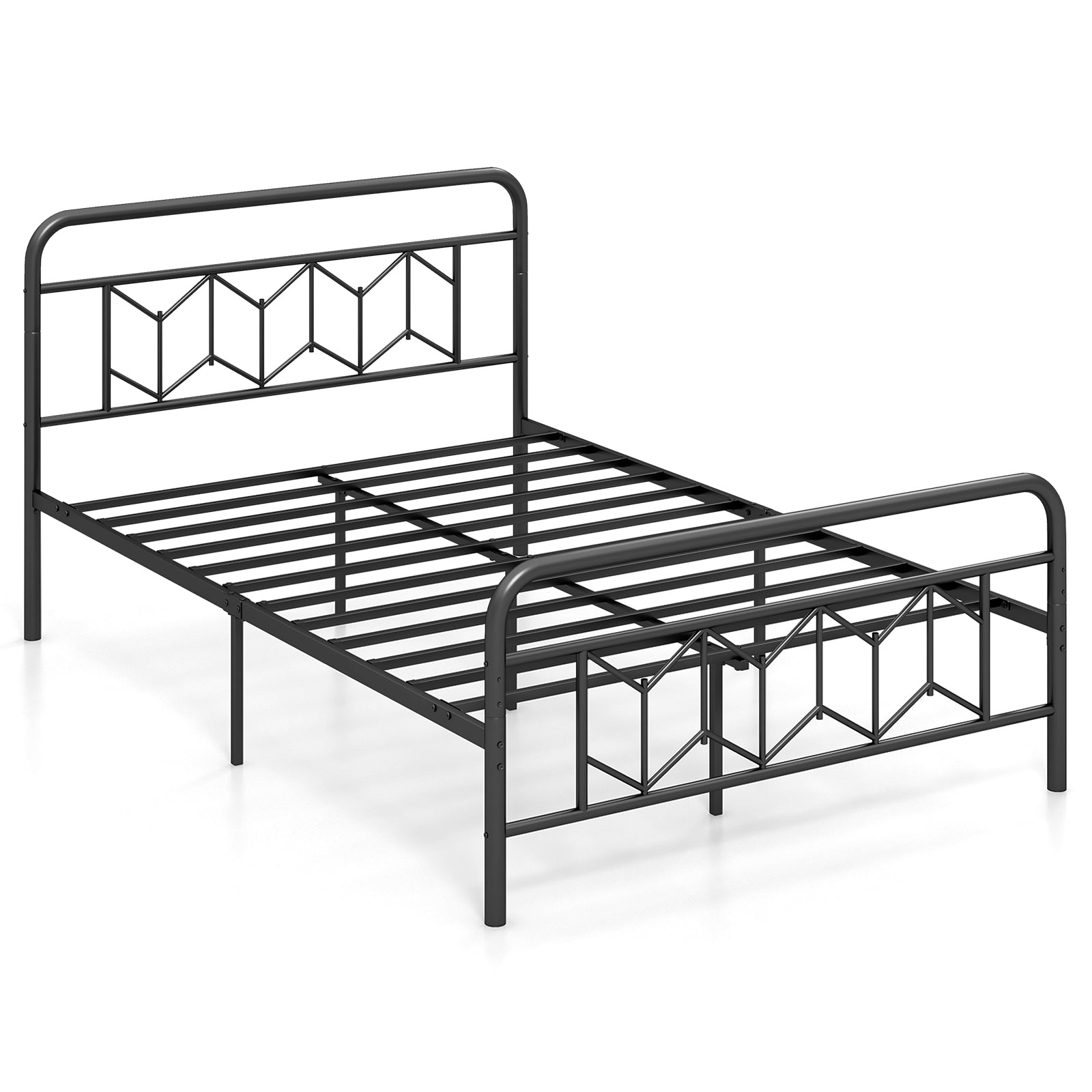 Full Size Platform Bed, High Headboard, Snap Lock Metal Slats, Black Simple Bed Frame at Gallery Canada