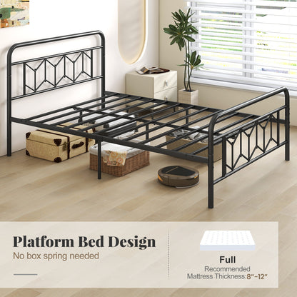 Full Size Platform Bed, High Headboard, Snap Lock Metal Slats, Black Simple Bed Frame at Gallery Canada