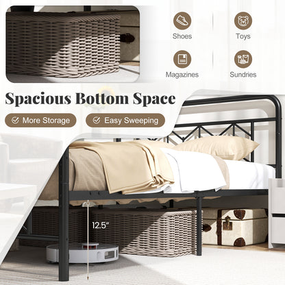 Full Size Platform Bed, High Headboard, Snap Lock Metal Slats, Black Simple Bed Frame at Gallery Canada